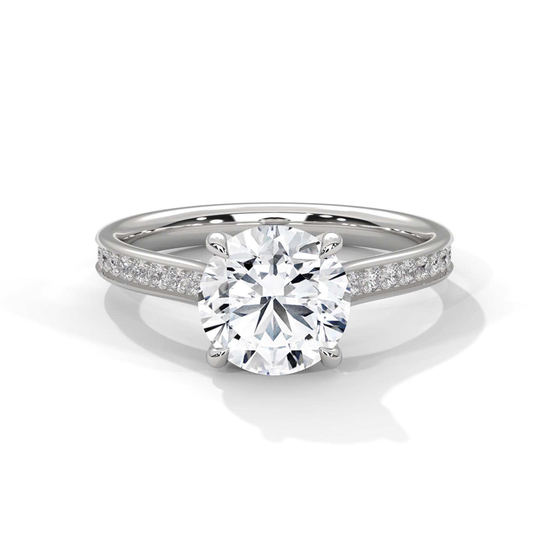 1 to 3 carat round lab diamond pave cathedral solitaire in white gold