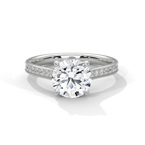 1 to 3 carat round lab diamond pave cathedral solitaire in white gold