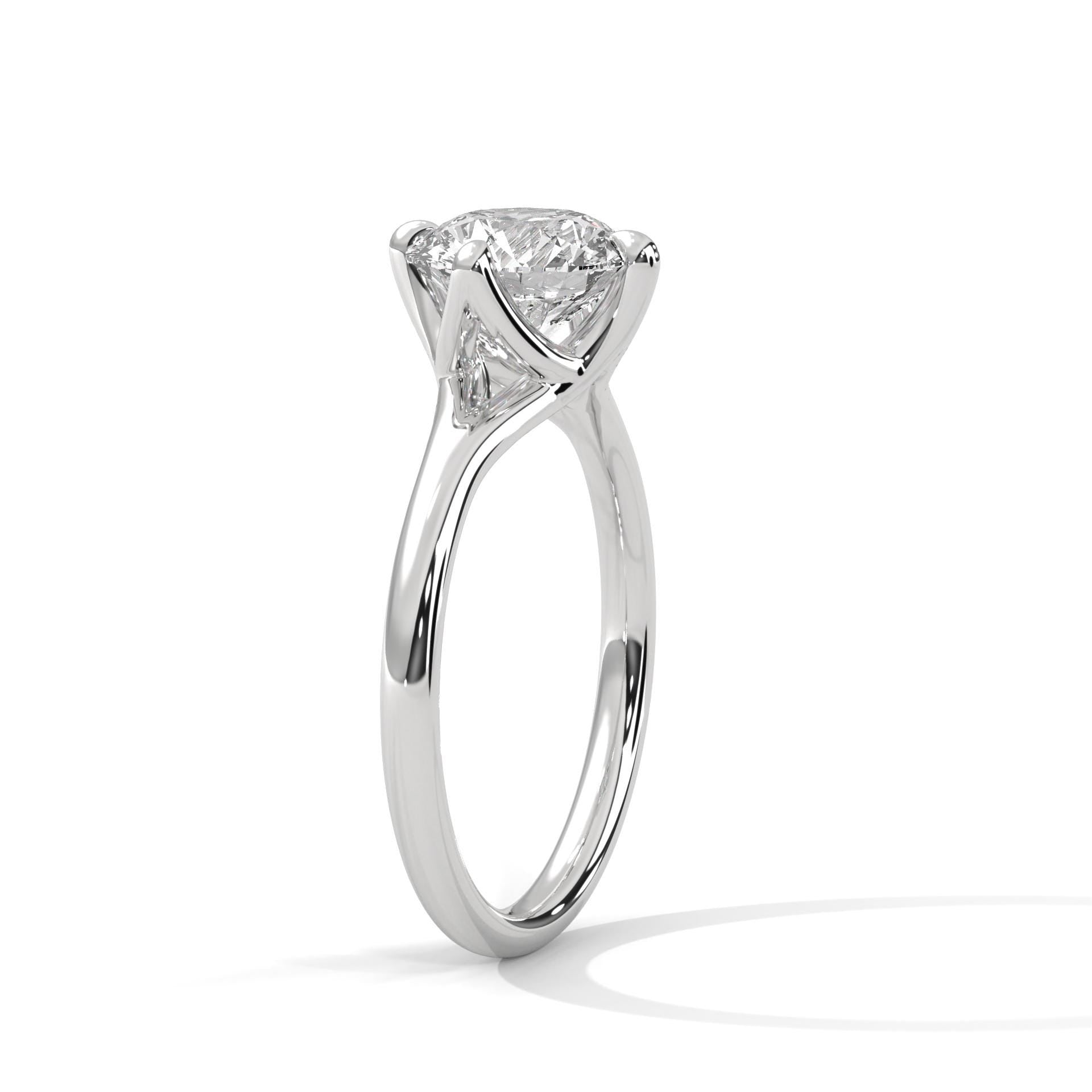 Architectural white gold 4-prong mount for round lab diamond solitaire