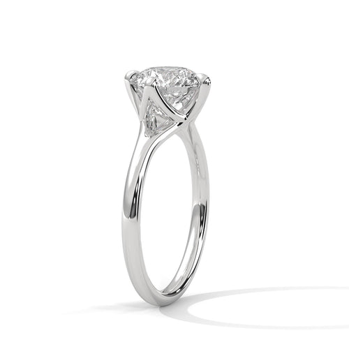 Architectural white gold 4-prong mount for round lab diamond solitaire