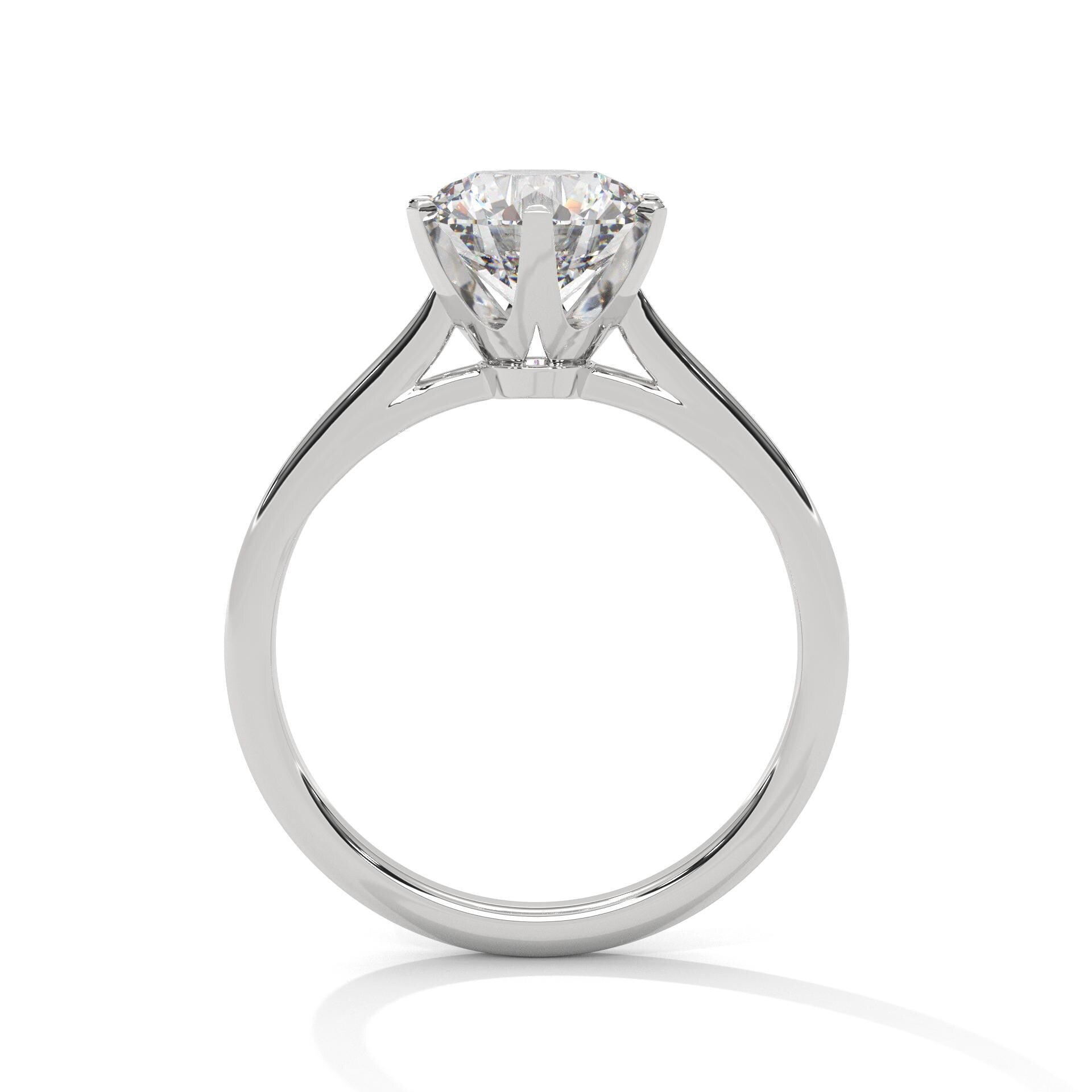White gold round diamond engagement ring with high-polish cathedral band