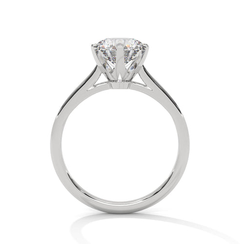 White gold round diamond engagement ring with high-polish cathedral band
