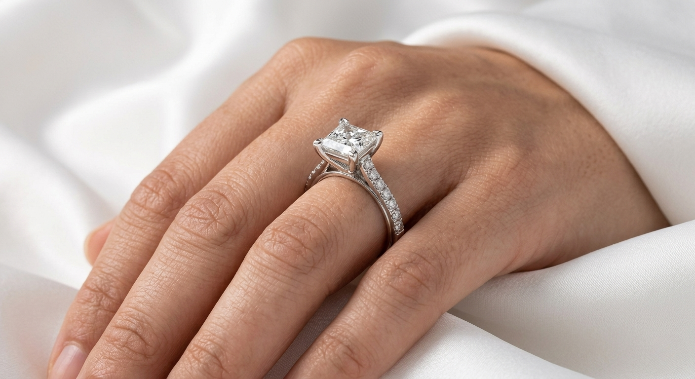 Princess Cut Lab Grown Diamond Pavé Cathedral Ring