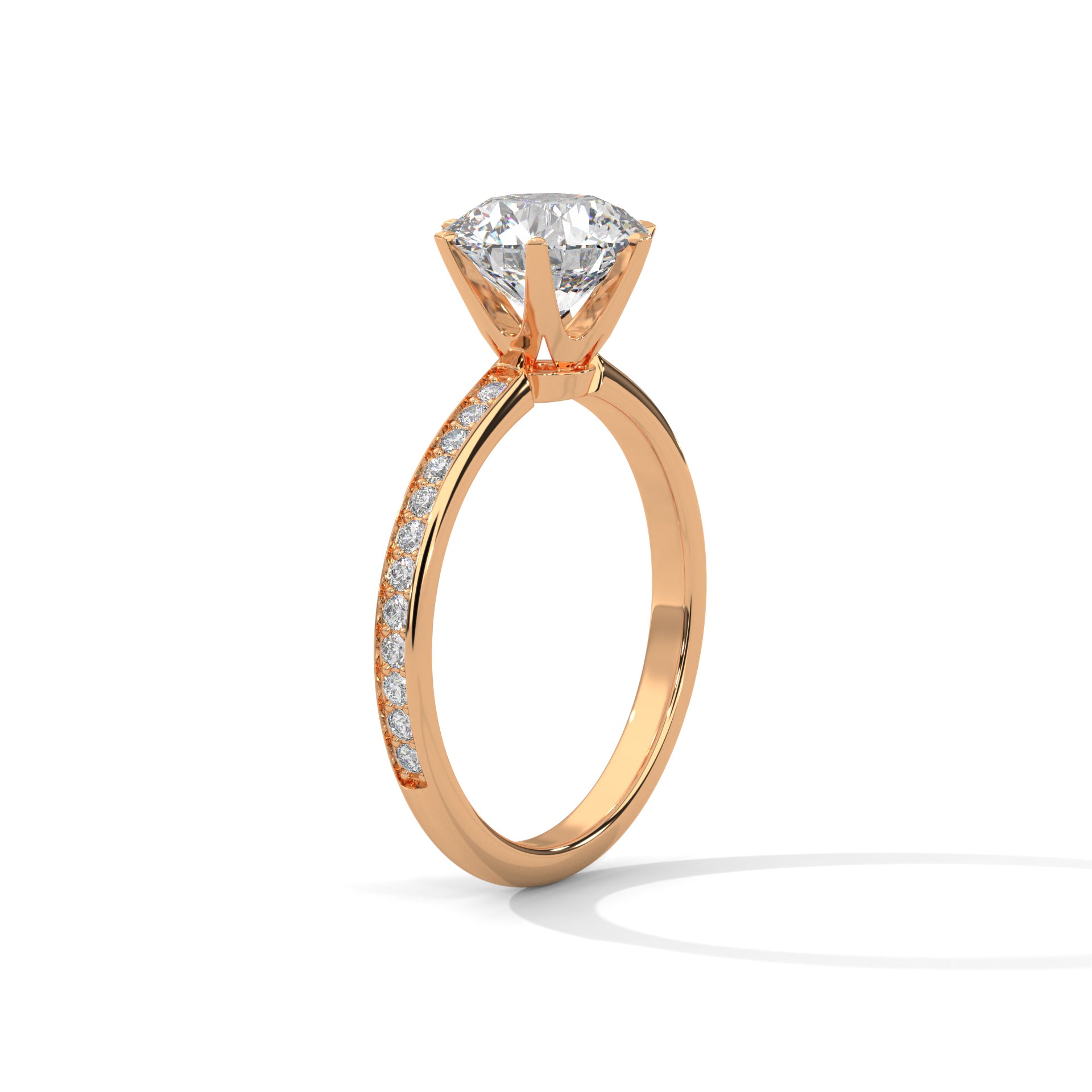 Elevated rose gold 6-prong mount for round brilliant lab created diamond