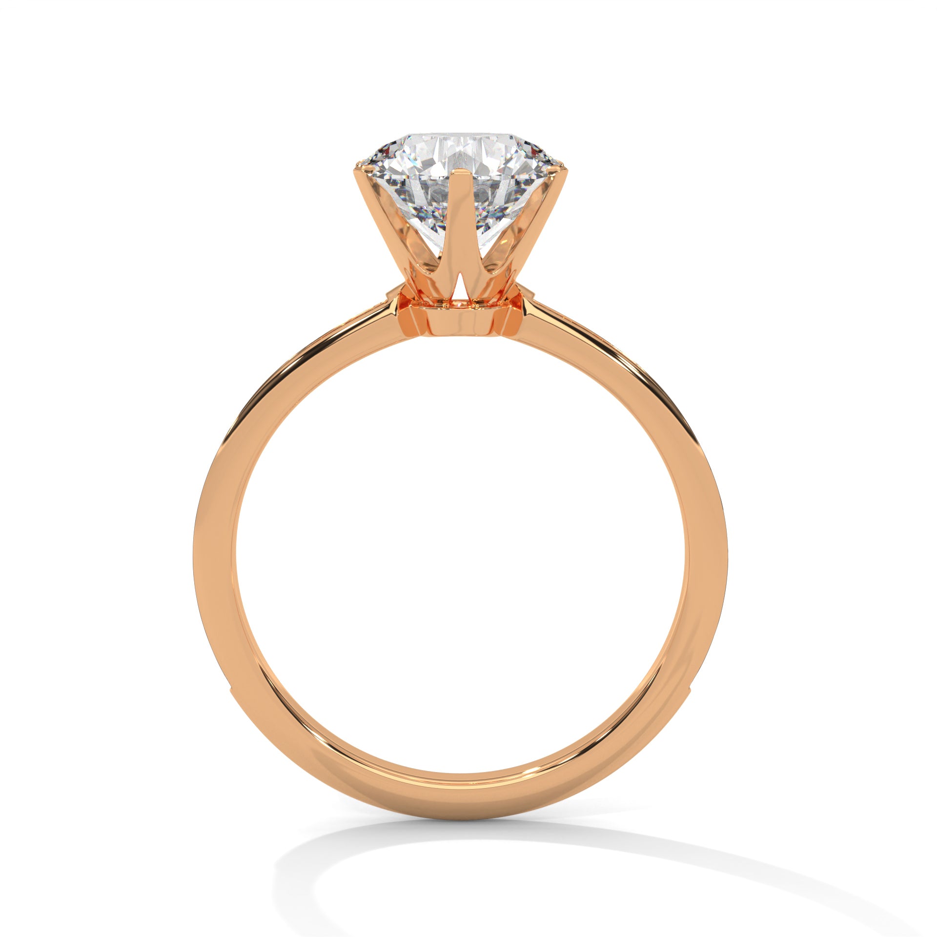Rose gold round 6-prong ring with light-optimizing high-profile setting