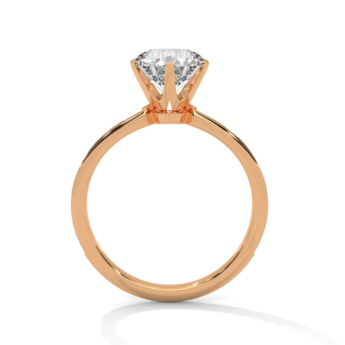 Rose gold round 6-prong ring with light-optimizing high-profile setting