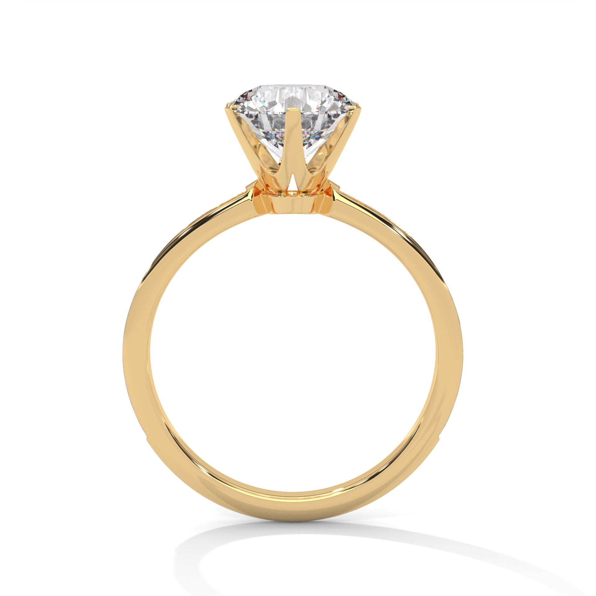 Yellow gold round engagement ring with a shimmering pave diamond shank