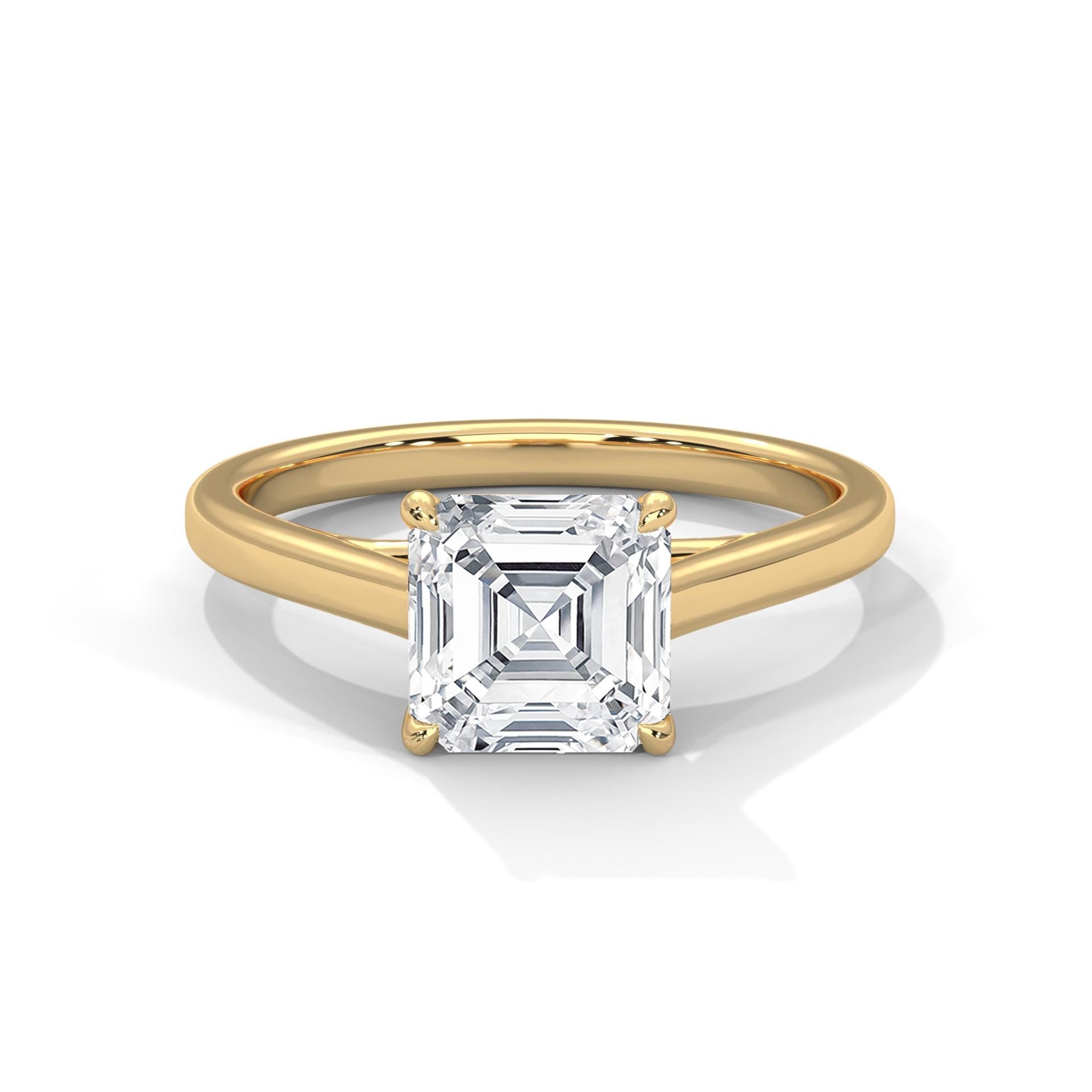 1 to 3 carat Asscher brilliant lab diamond ring in 18K yellow gold
