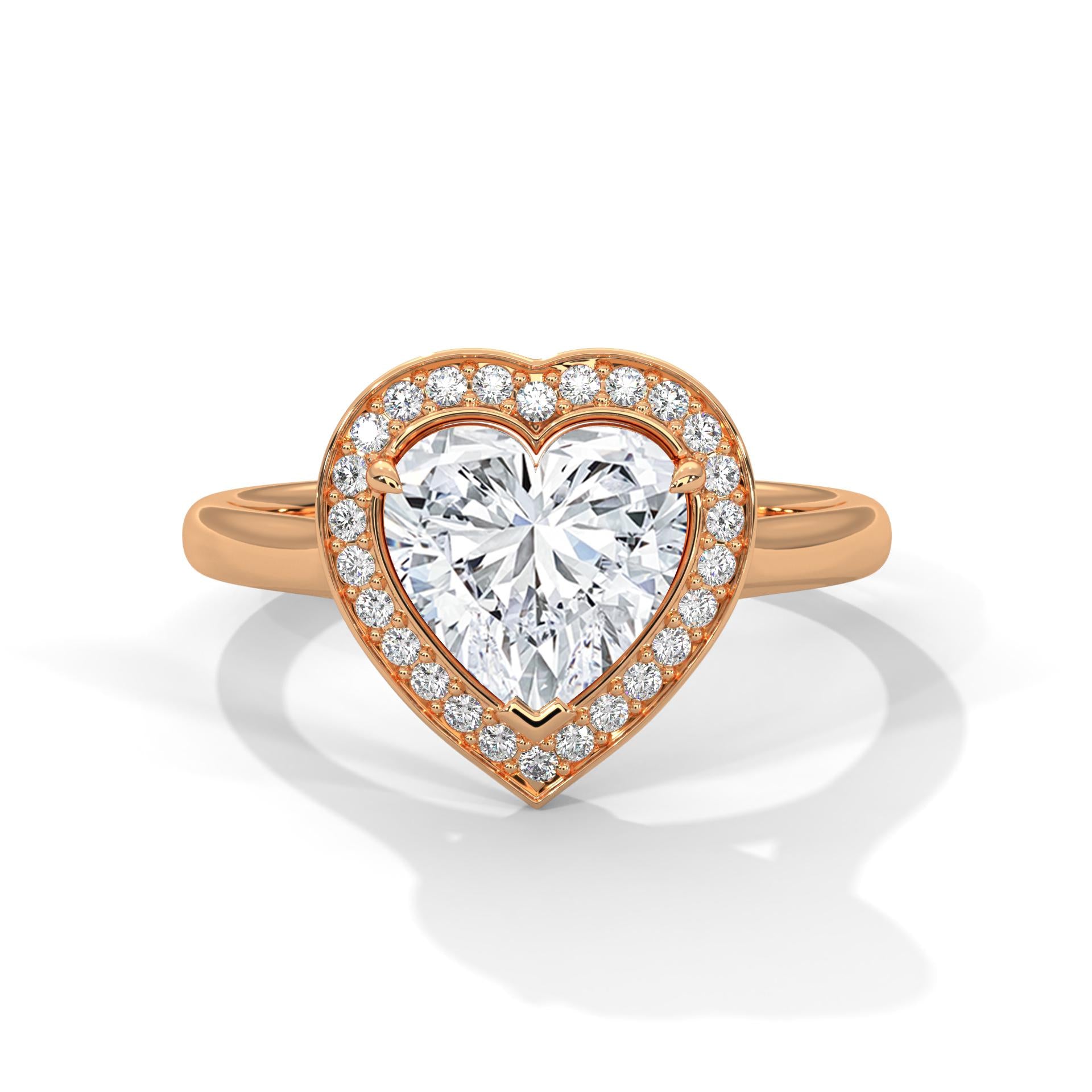 1 to 3 carat heart lab diamond pave halo solitaire in rose gold