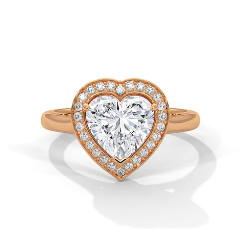 1 to 3 carat heart lab diamond pave halo solitaire in rose gold