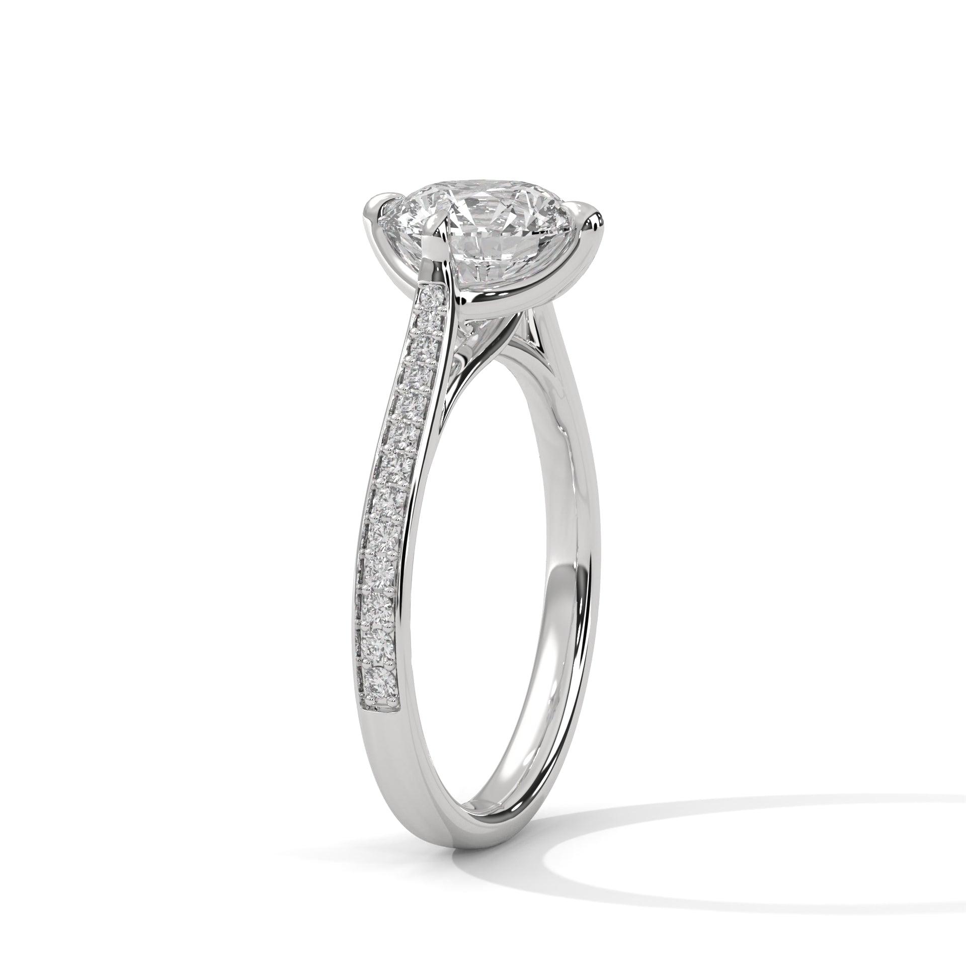 Round Tulip Petal Cathedral Lab Grown Diamond Ring | Pavé Band | 14K 18K Gold