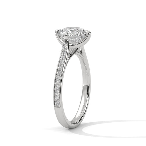 Round Tulip Petal Cathedral Lab Grown Diamond Ring | Pavé Band | 14K 18K Gold