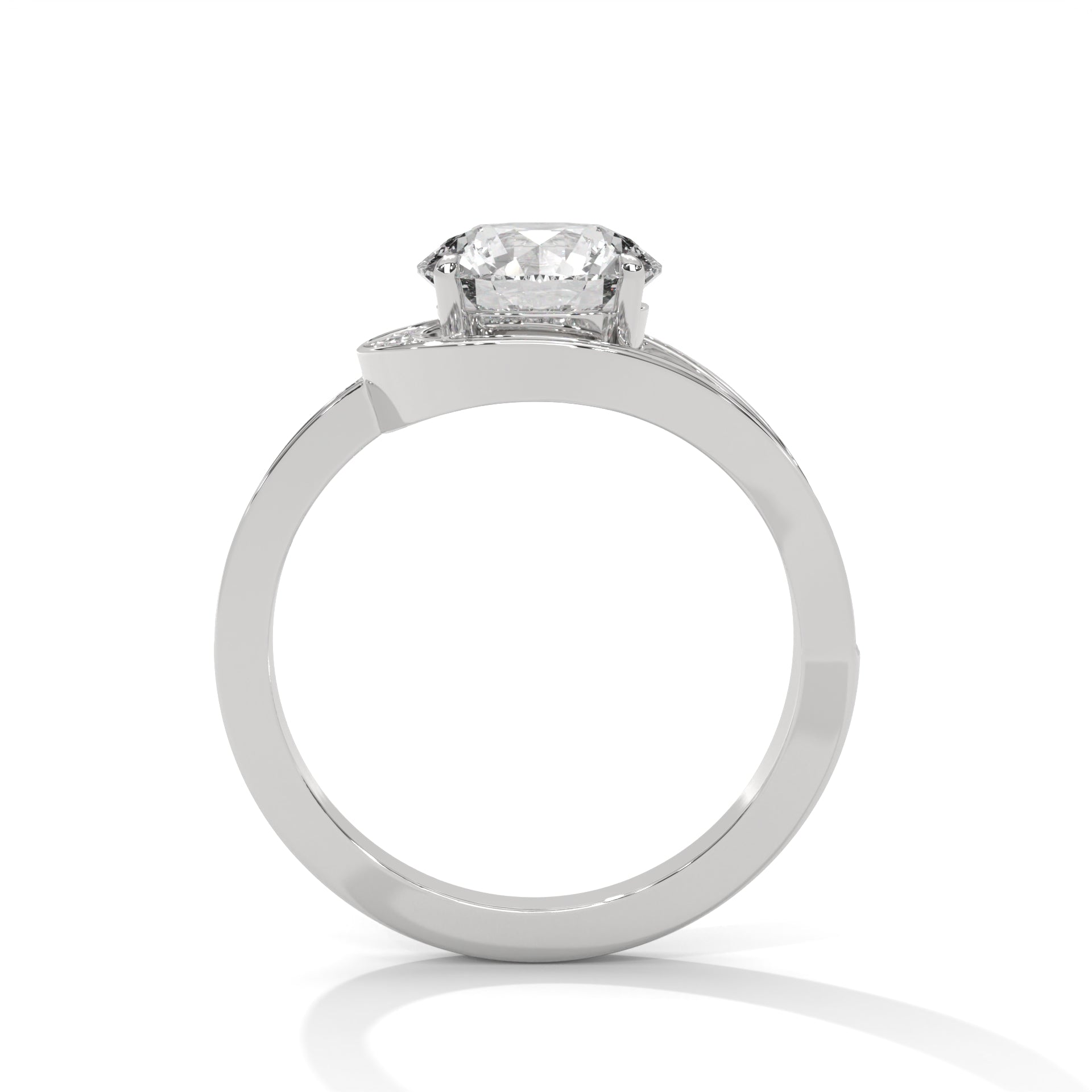 Round brilliant bypass split halo engagement ring in white gold, front-facing view showing round center stone and bypass split halo