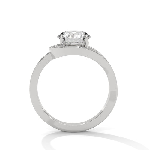 Round brilliant bypass split halo engagement ring in white gold, front-facing view showing round center stone and bypass split halo