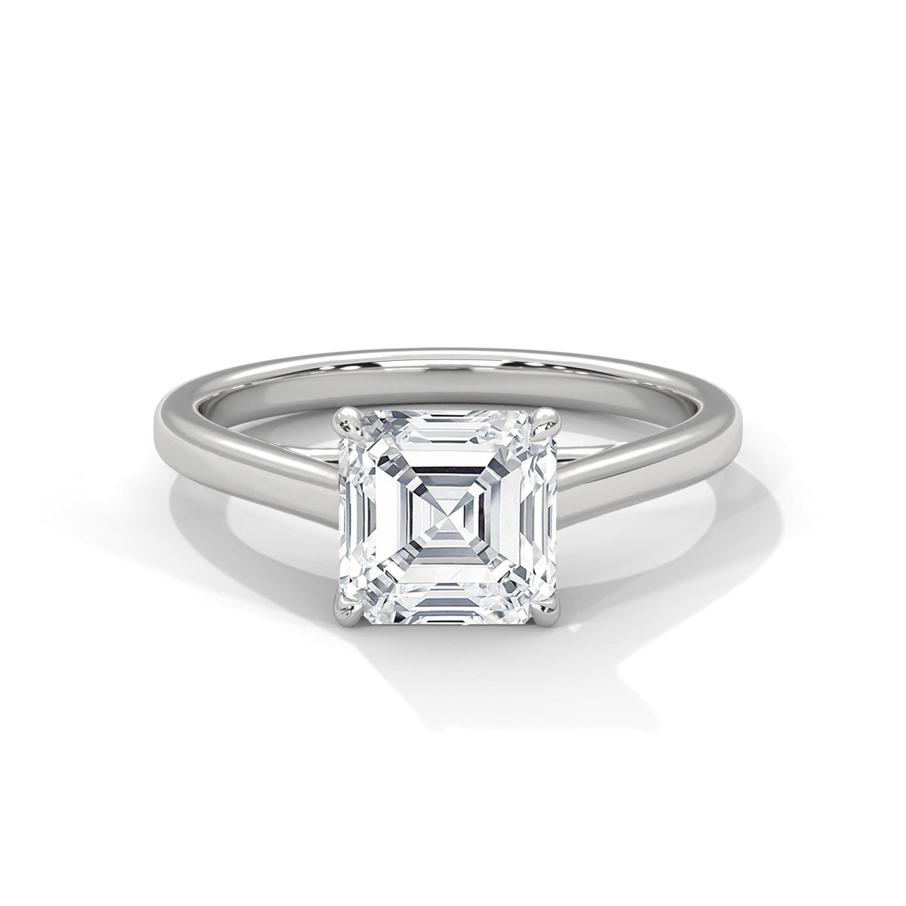 Asscher cut lab grown diamond solitaire ring in 14K white gold