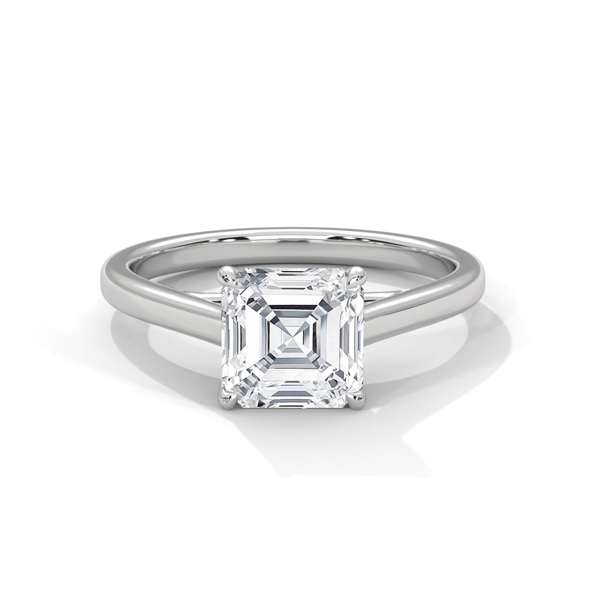 Asscher cut lab grown diamond solitaire ring in 14K white gold