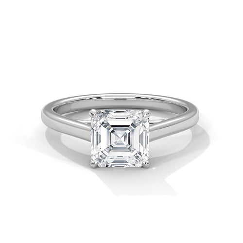 Asscher cut lab grown diamond solitaire ring in 14K white gold