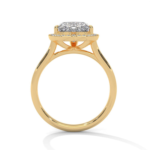 Elevated yellow gold cathedral halo mount for heart brilliant diamond