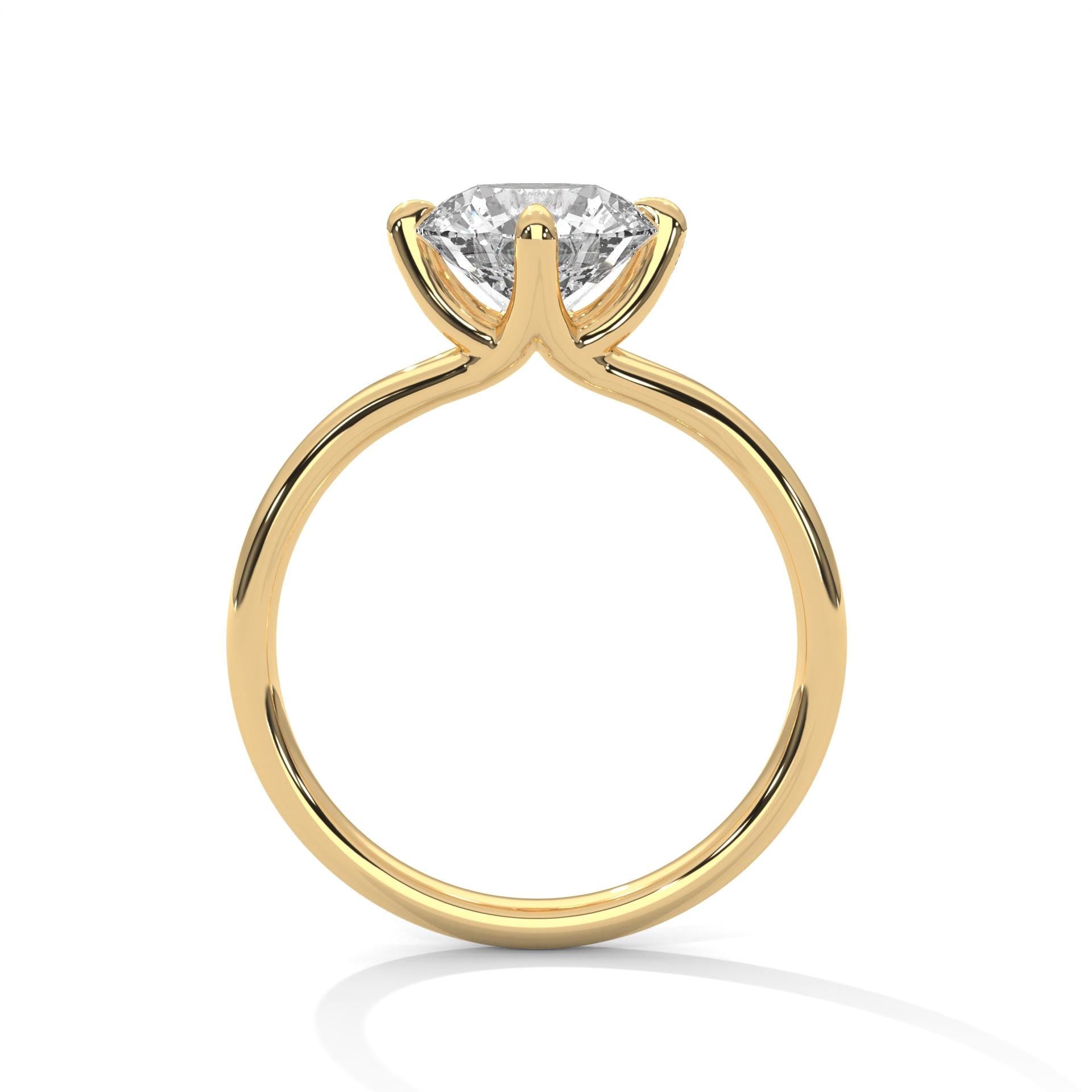 Yellow gold round diamond engagement ring with high-polish band