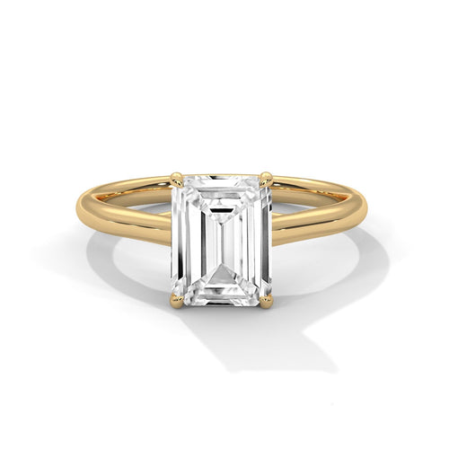 1 to 3 carat emerald step cut lab diamond ring in 14K yellow gold