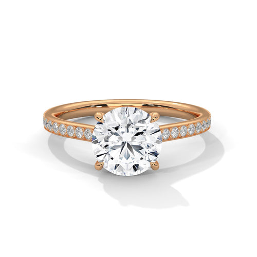 Round Pavé Cathedral Lab Grown Diamond Engagement Ring | F VS2 | 14K 18K Gold
