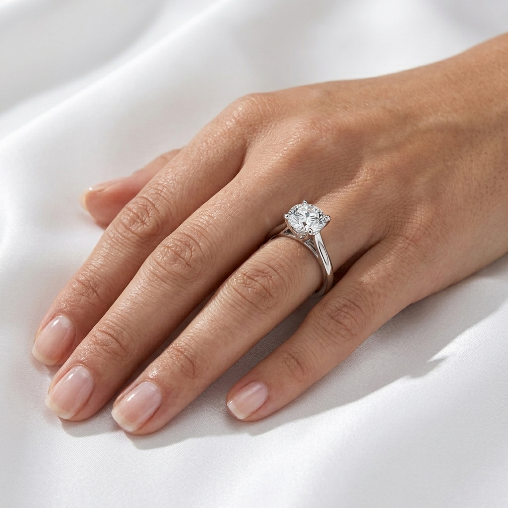 Round Cathedral Solitaire Lab Grown Diamond Ring | F VS2 | 14K 18K Gold | 1-3ct