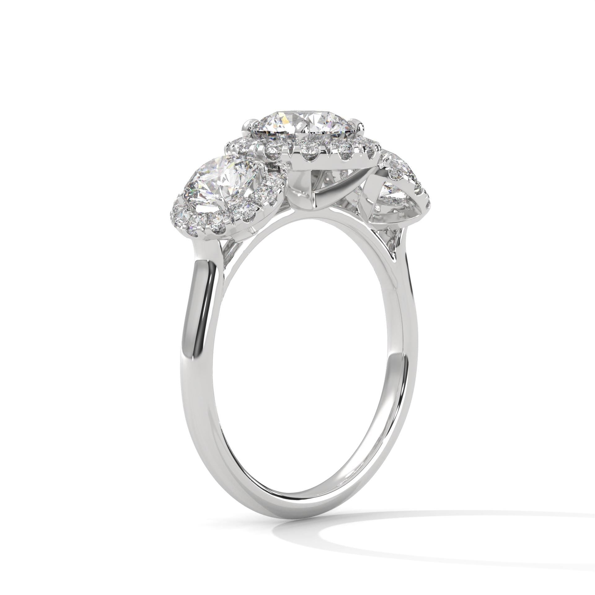 Elevated white gold cathedral halo mount for round brilliant lab created diamonds
