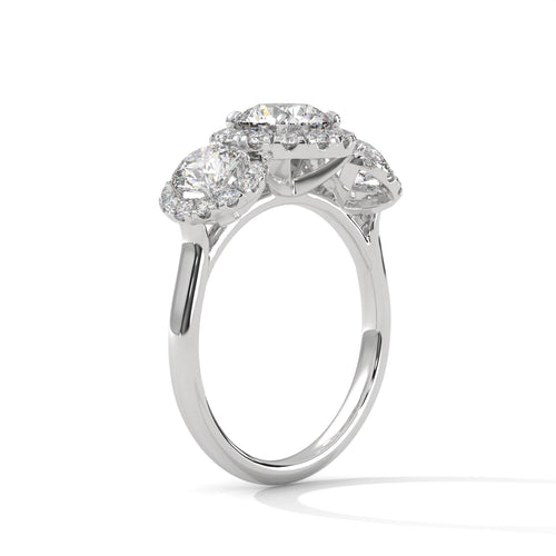 Elevated white gold cathedral halo mount for round brilliant lab created diamonds