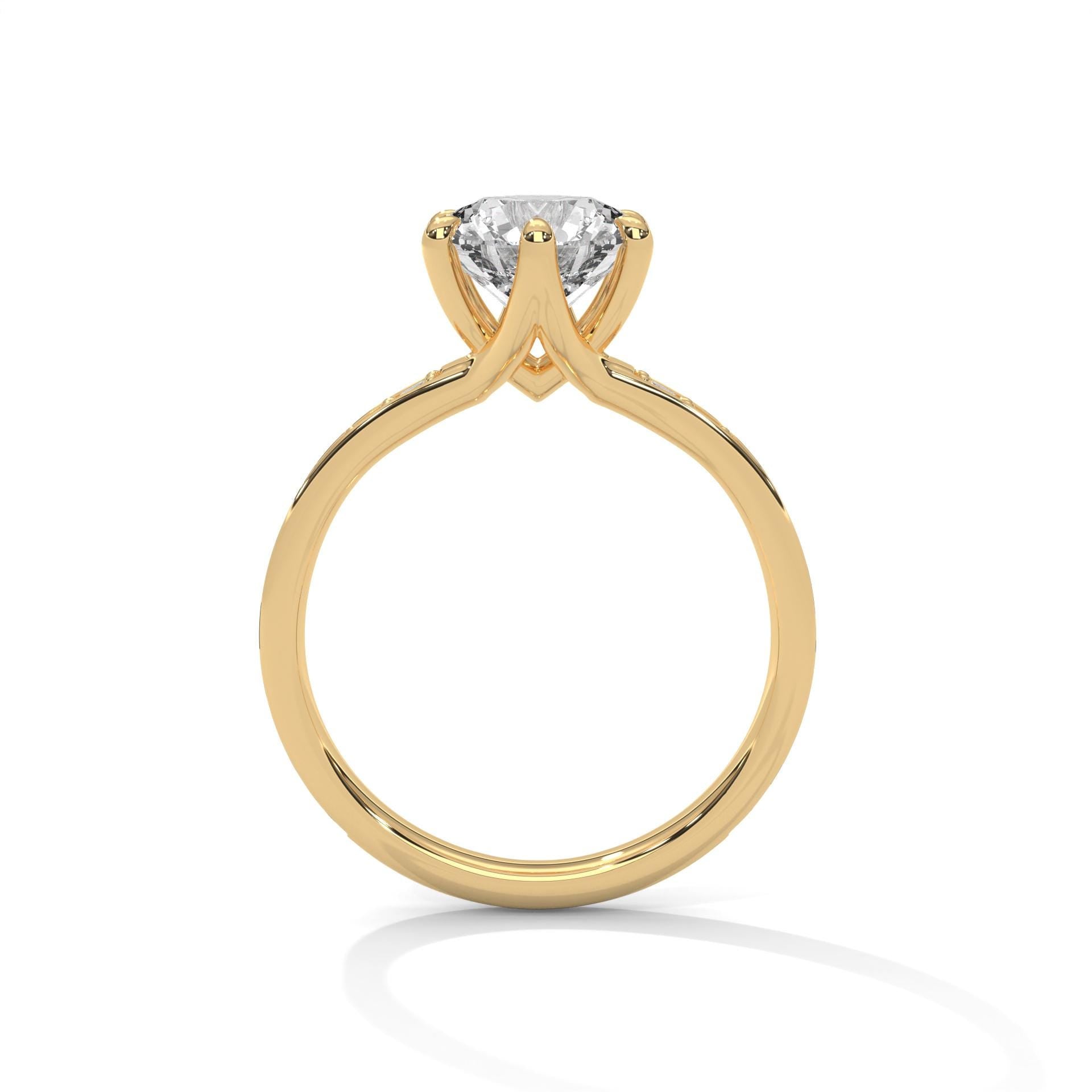 Yellow gold round 6-prong solitaire with hand-set micro-pavé diamonds