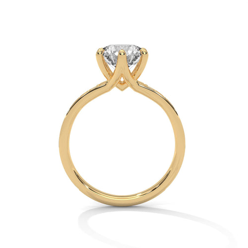 Yellow gold round 6-prong solitaire with hand-set micro-pavé diamonds