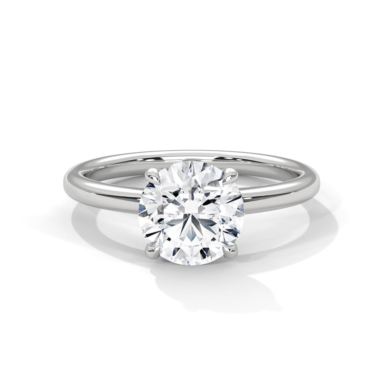 Round brilliant lab grown diamond cathedral solitaire ring in white gold