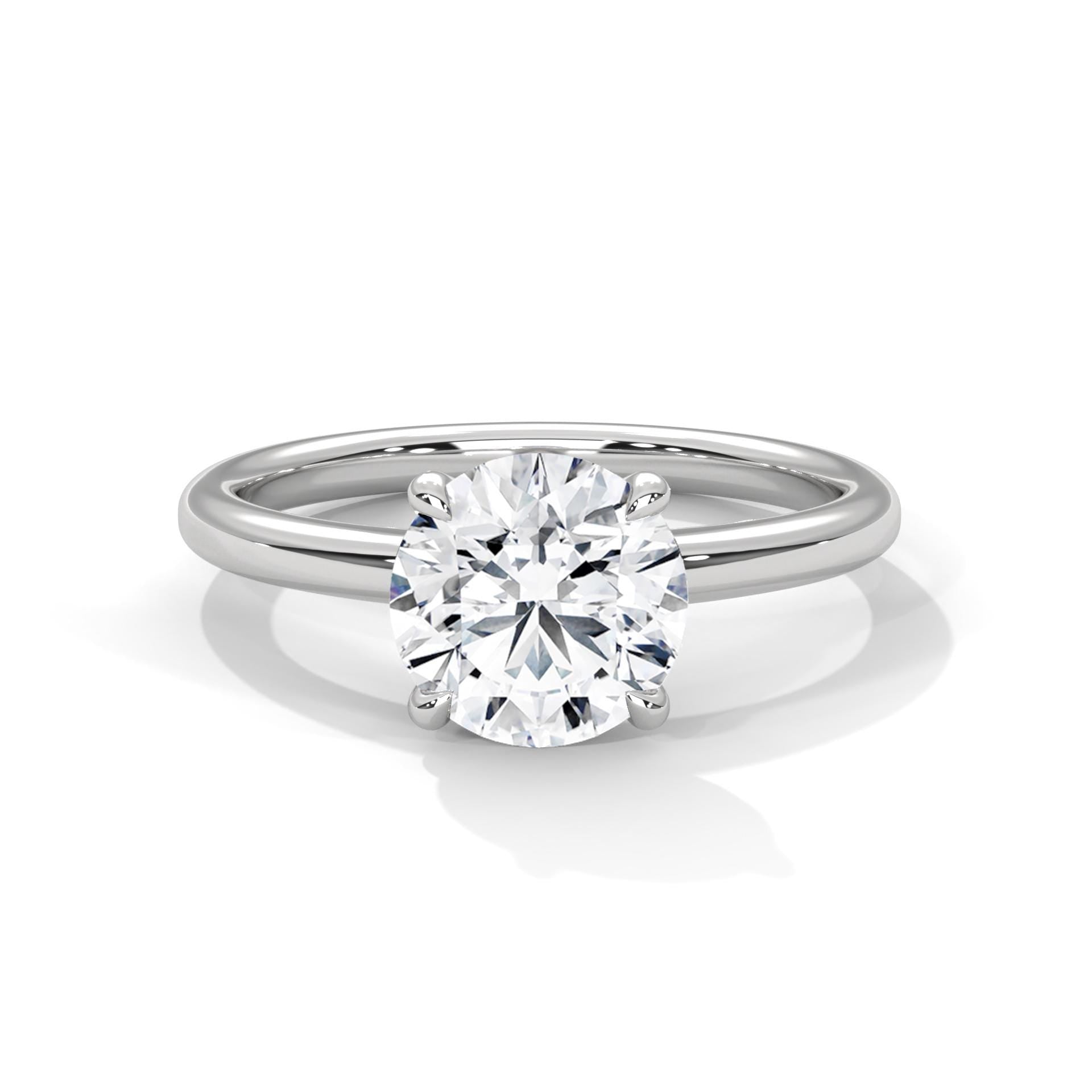 Round brilliant lab grown diamond cathedral solitaire ring in white gold