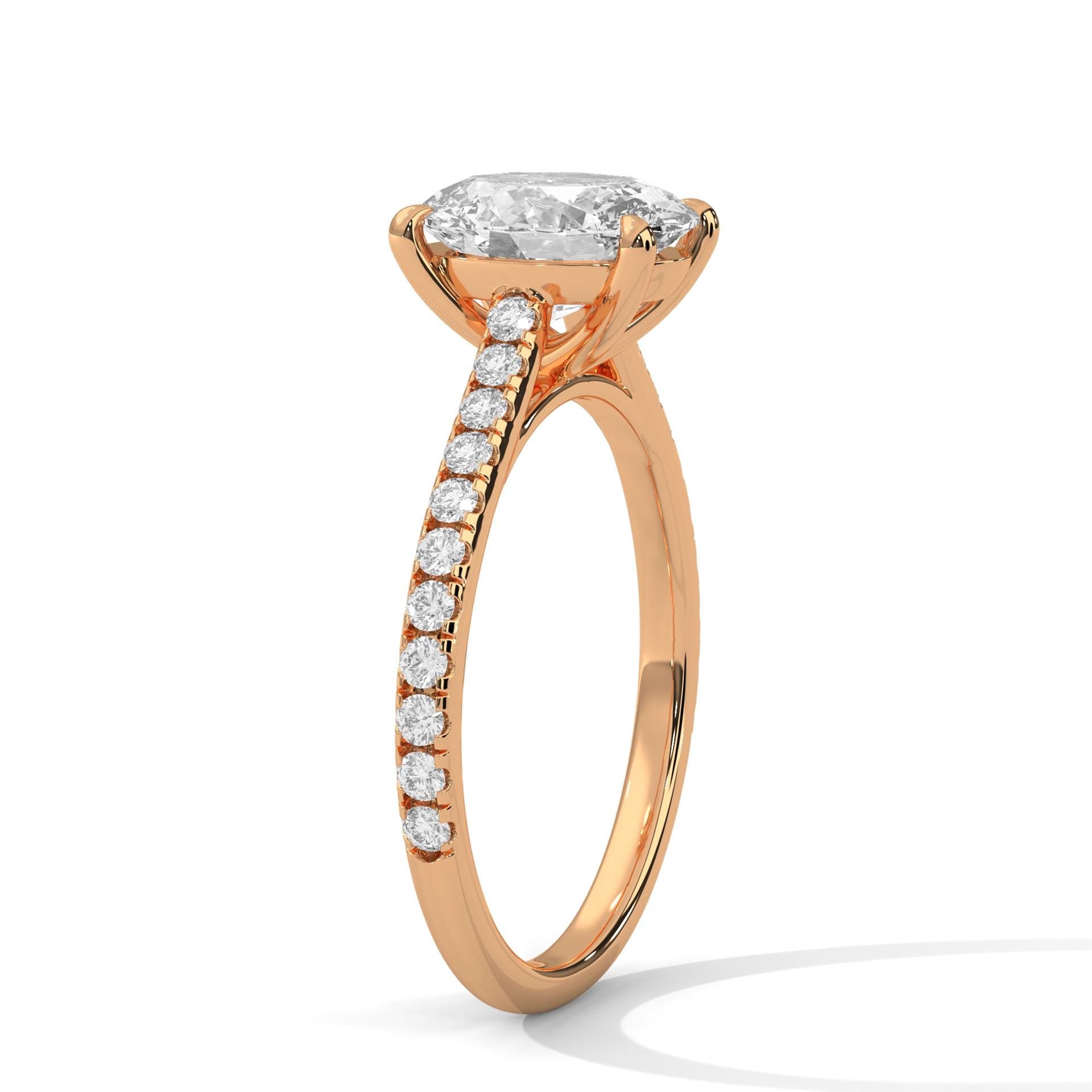 Oval Lab Grown Diamond Pavé Band Engagement Ring | IGI Certified | 1ct 2ct 3ct