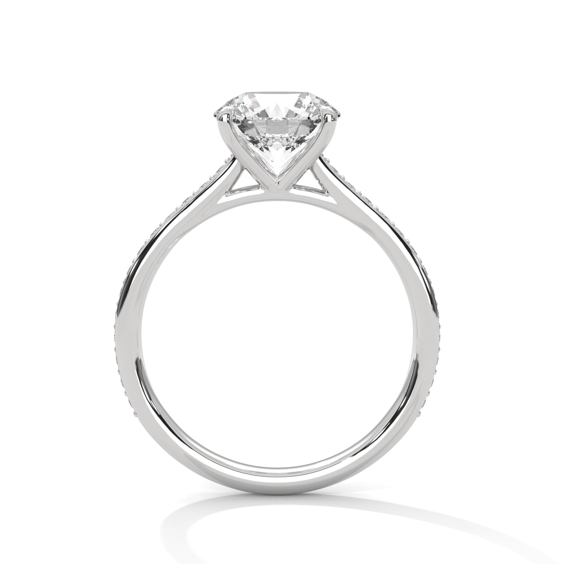 Round Pavé Cathedral Lab Grown Diamond Engagement Ring | F VS2 | 14K 18K Gold