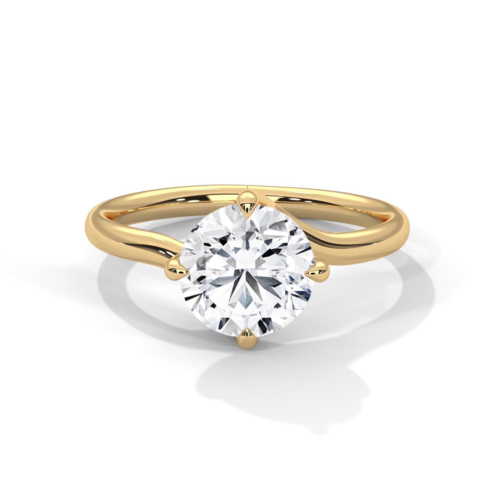 Round Lab Grown Diamond Twisted Solitaire Engagement Ring in Gold