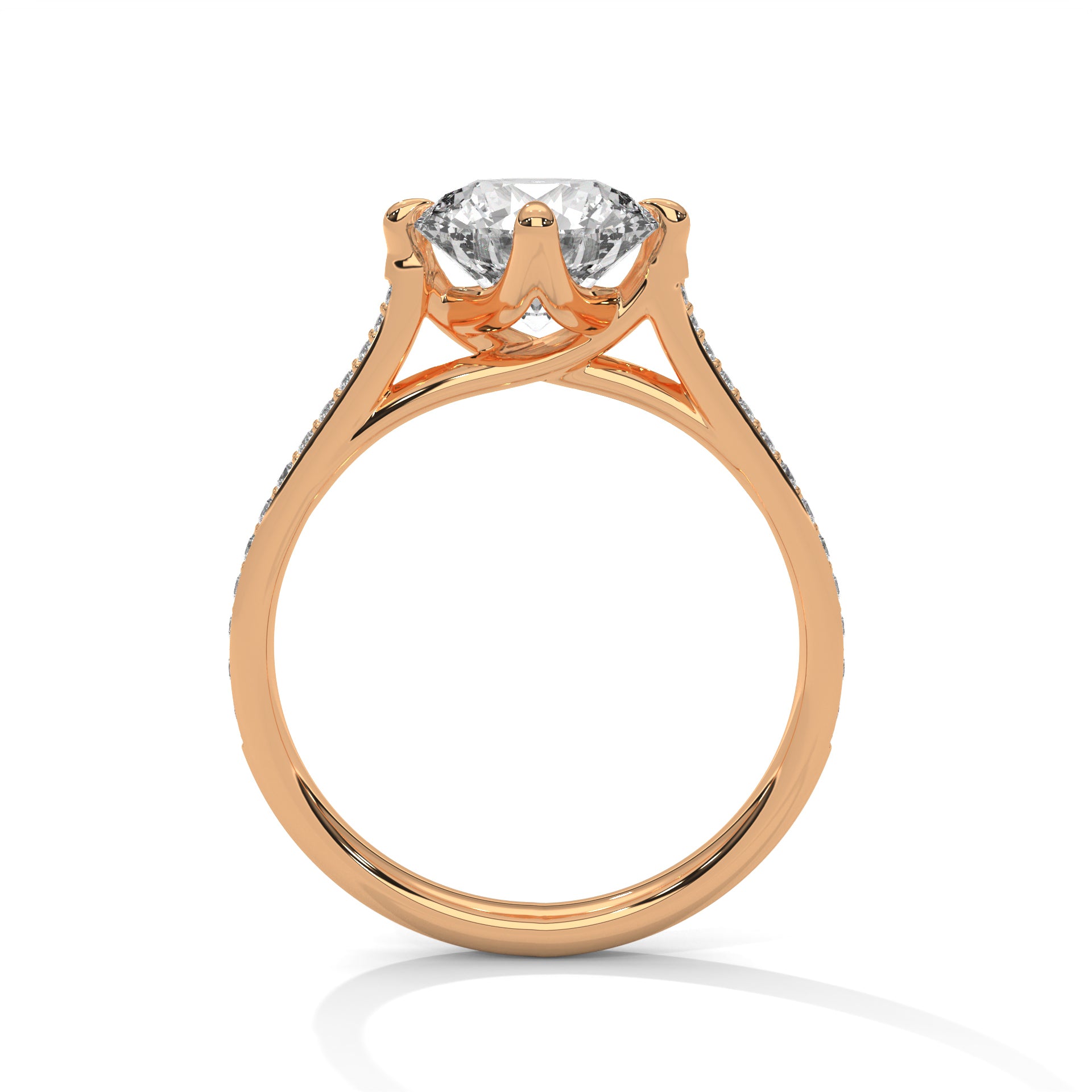 Round Tulip Petal Cathedral Lab Grown Diamond Ring | Pavé Band | 14K 18K Gold