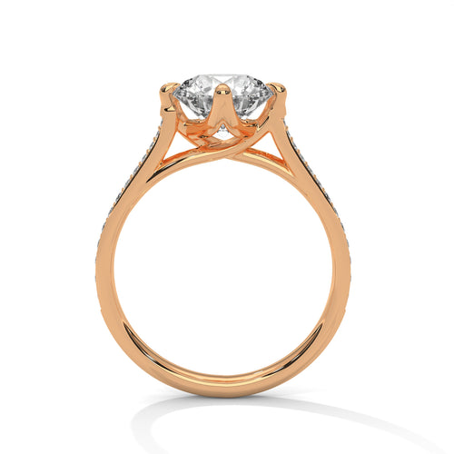Round Tulip Petal Cathedral Lab Grown Diamond Ring | Pavé Band | 14K 18K Gold