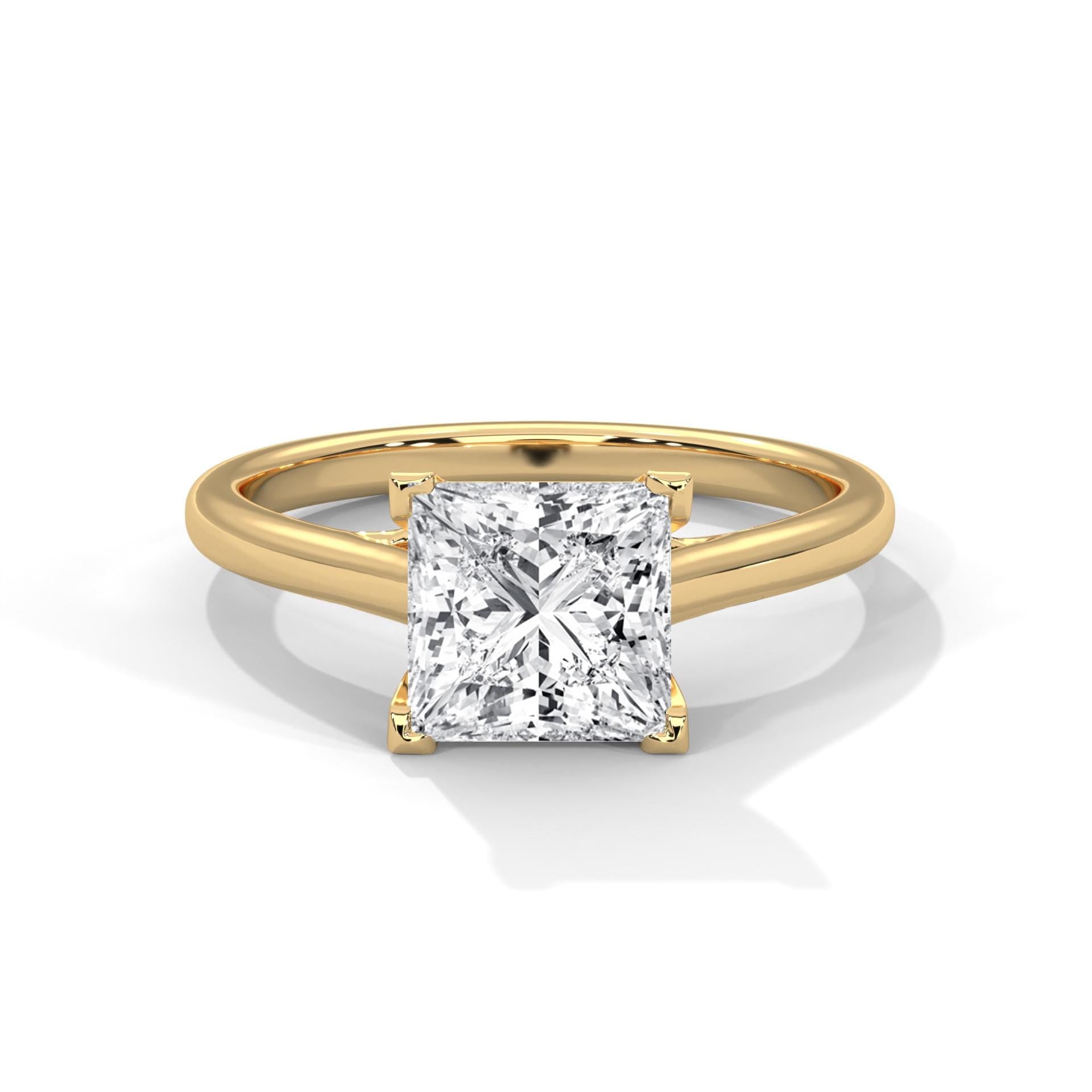 1 to 3 carat princess cut lab diamond ring in 14K yellow gold