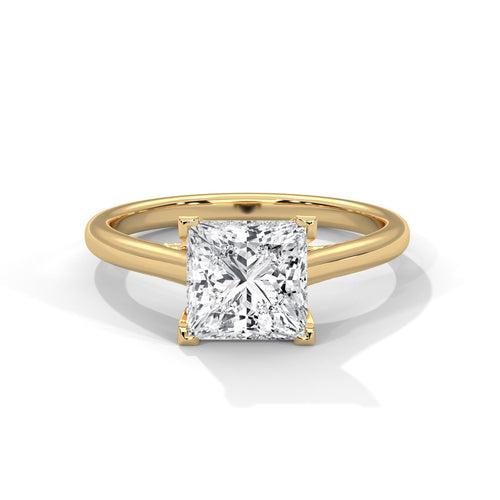 1 to 3 carat princess cut lab diamond ring in 14K yellow gold