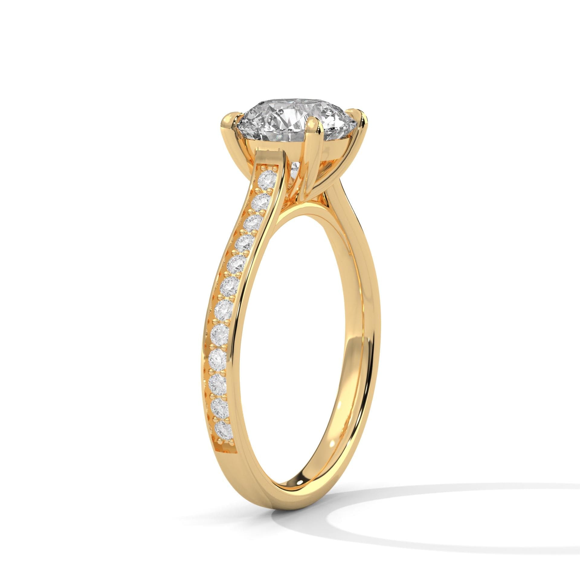 Elevated yellow gold cathedral arches for round brilliant lab created diamond
