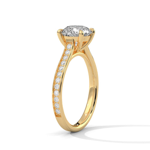 Elevated yellow gold cathedral arches for round brilliant lab created diamond