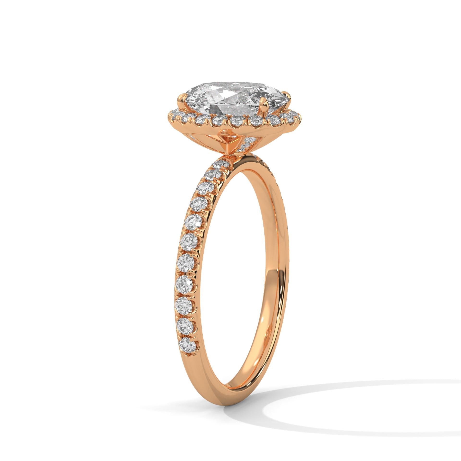 1 to 3 carat oval lab diamond pave halo ring in white gold