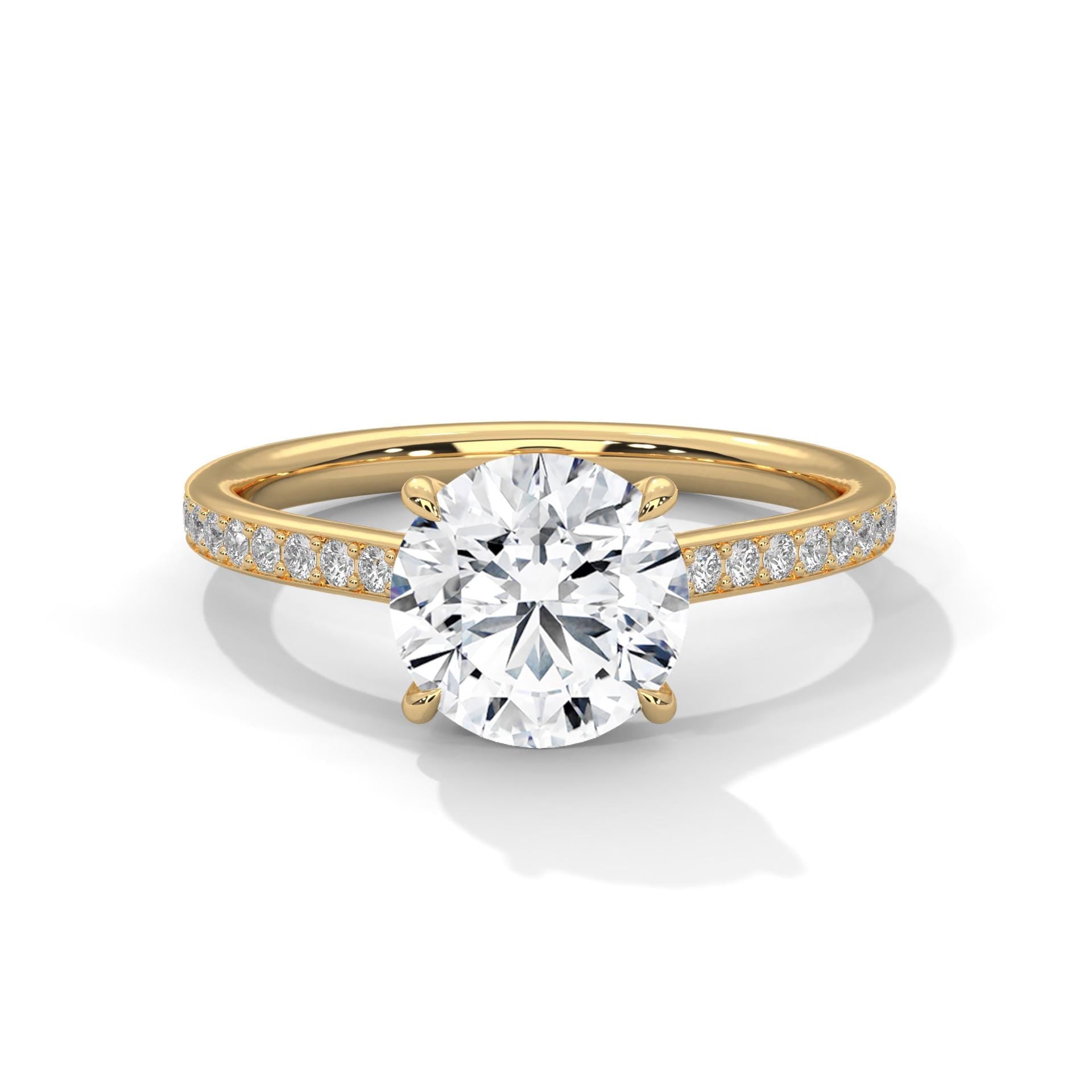 Round Pavé Cathedral Lab Grown Diamond Engagement Ring | F VS2 | 14K 18K Gold