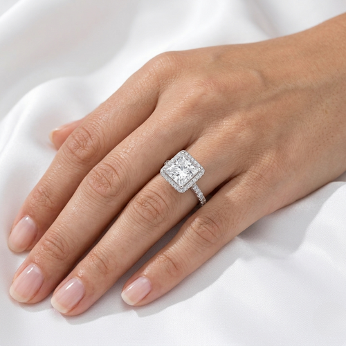 Princess Cut Lab Grown Diamond Halo Cathedral Ring | E VS1 | 14K 18K Gold