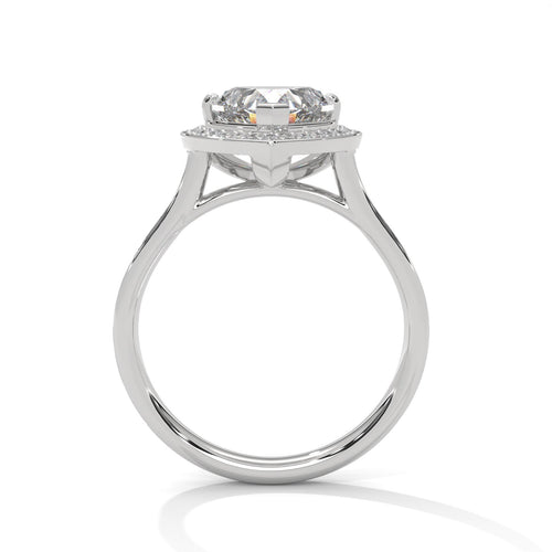Underside view of white gold cathedral arches for pear brilliant diamond