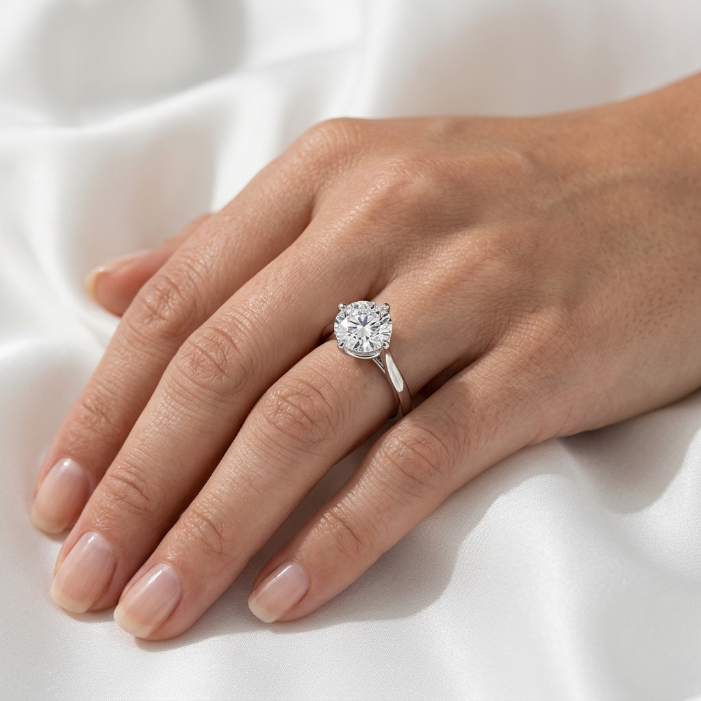 Round Brilliant Six-Prong Cathedral Solitaire Lab Grown Diamond Ring | 14K 18K