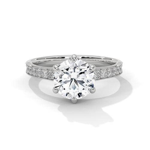 1 to 3 carat round lab diamond 6-prong pave cathedral ring in white gold