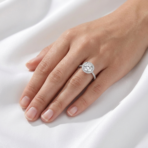 Round Cathedral Halo Pavé Lab Grown Diamond Ring | E VS1 | 14K 18K Gold | 1-3ct