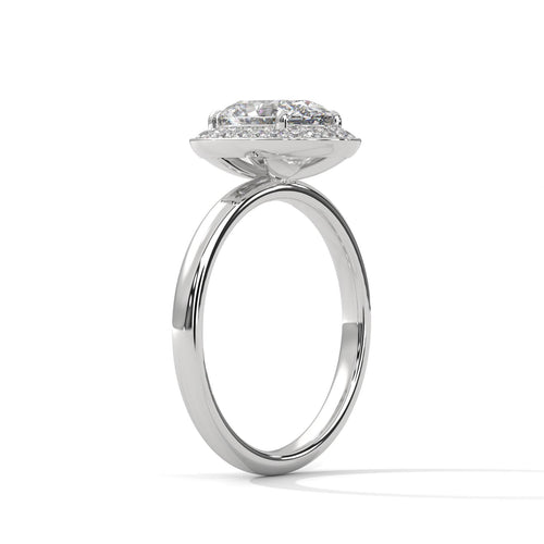 Architectural white gold halo mount for oval lab created diamond