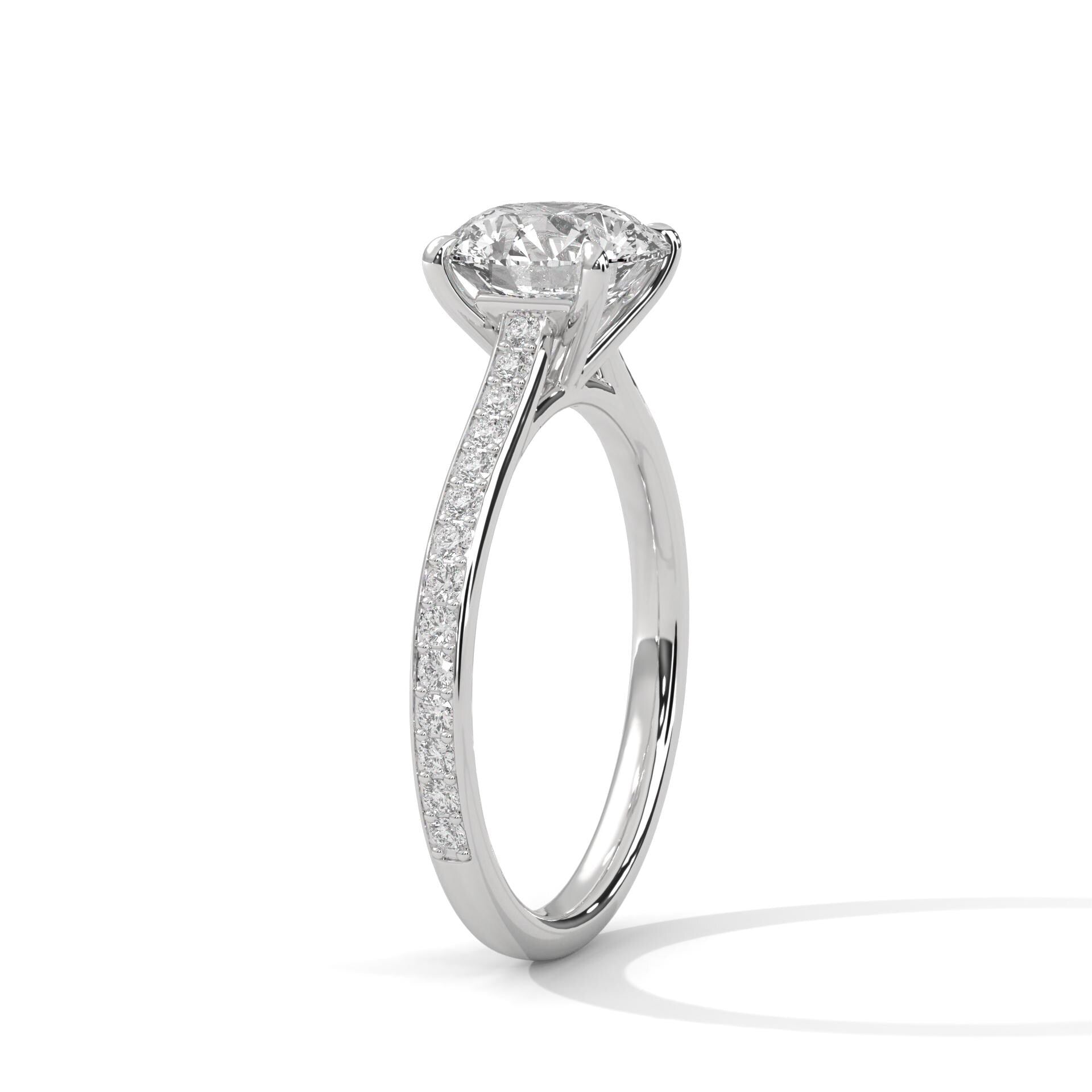 Elevated white gold cathedral mount for princess lab diamond pave